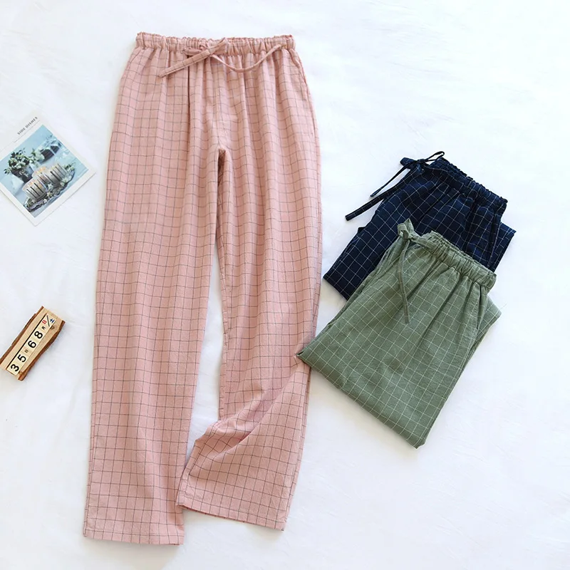 

Casual Couple's Sleepwear Pijamas Pants New Large Size Cotton Homewear Fashion Plaid Women's Loose Nightwear Trousers