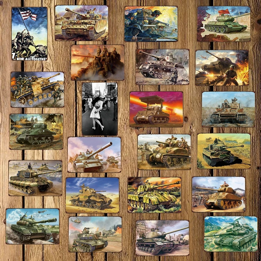 

[ DecorMan ] Goodby war Classic Kiss Tank Military Tin Signs Custom wholesale Metal Paintings Bar PUB Decor DD-1690