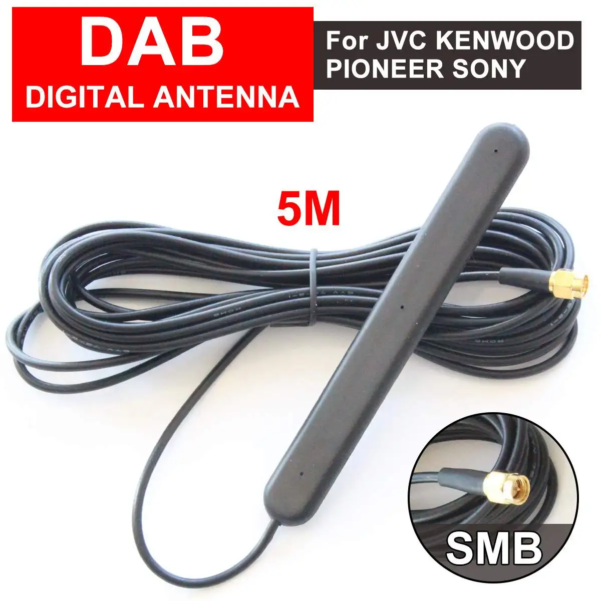 

NEW FM antenna FM/DAB/DAB+ Digital Radio Antenna 5M SMA 20db 5V/15mA 5m Adhesive Bonding Installation Antenna
