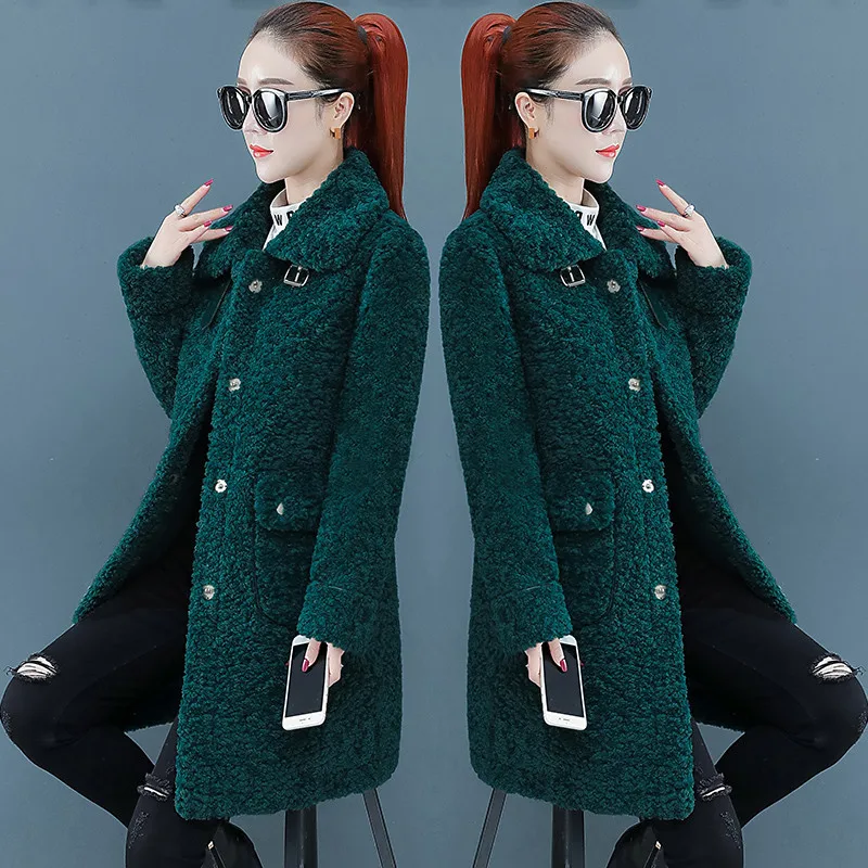 

Куртка женская зимняя из овечьей шерсти, свободная, средней длины, A366, 2020