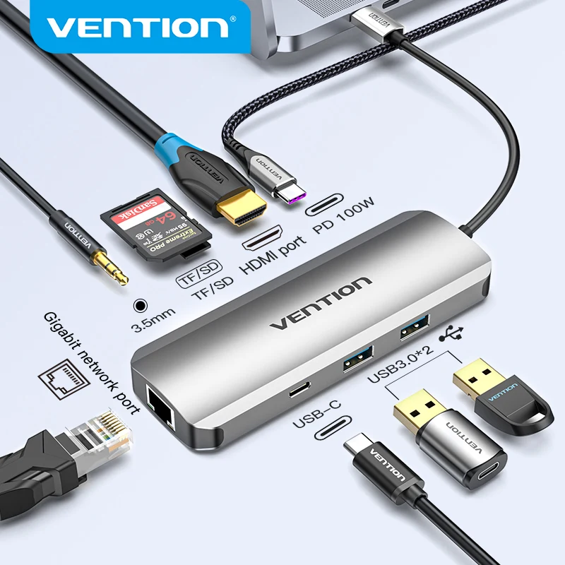 

2022. Vention USB C Hub USB C to HDMI 4K VGA PD RJ45 3.5mm USB 3.0 Dock for MacBook Pro Accessories USB-C Type C 3.1 Splitter