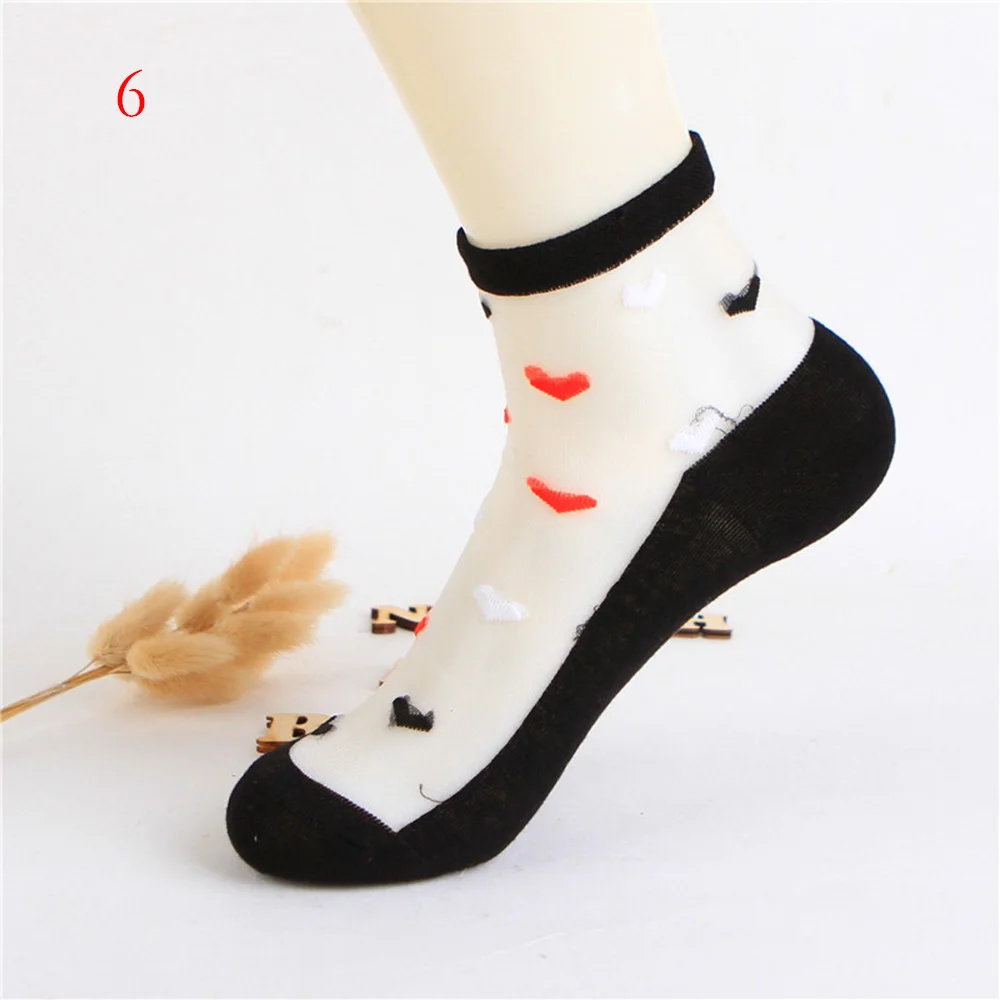 

Transparent Lady Summer Cool Thin Roses Flower Women Soft Lace Crystal Glass Silk Sock