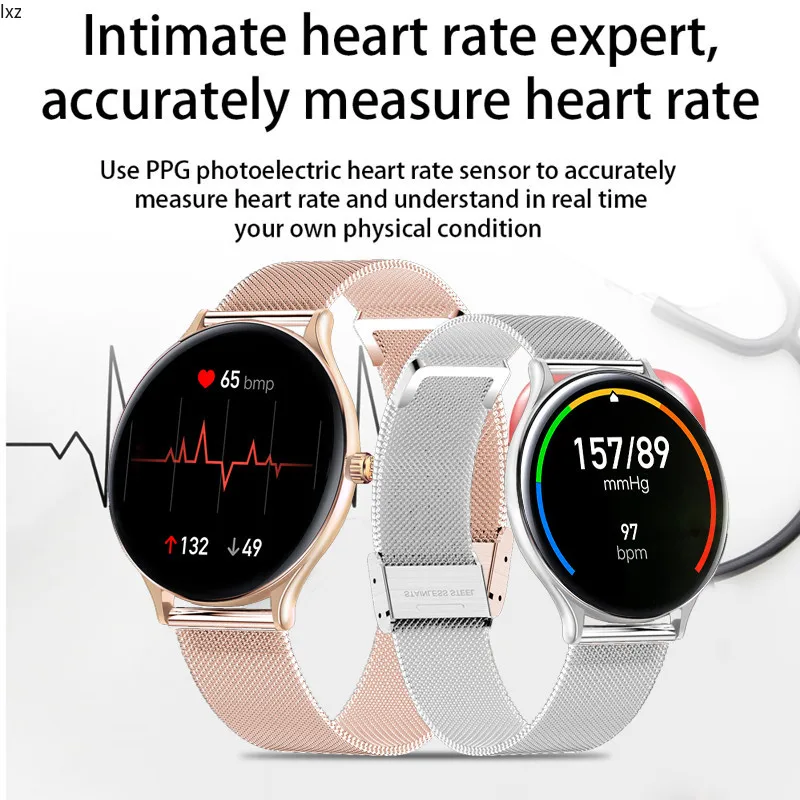 

2021 New Full circle touch screen Women smart watch Luxury steel Watch Band Fashion smartwatch Sport Activity tracker For Xiaomi
