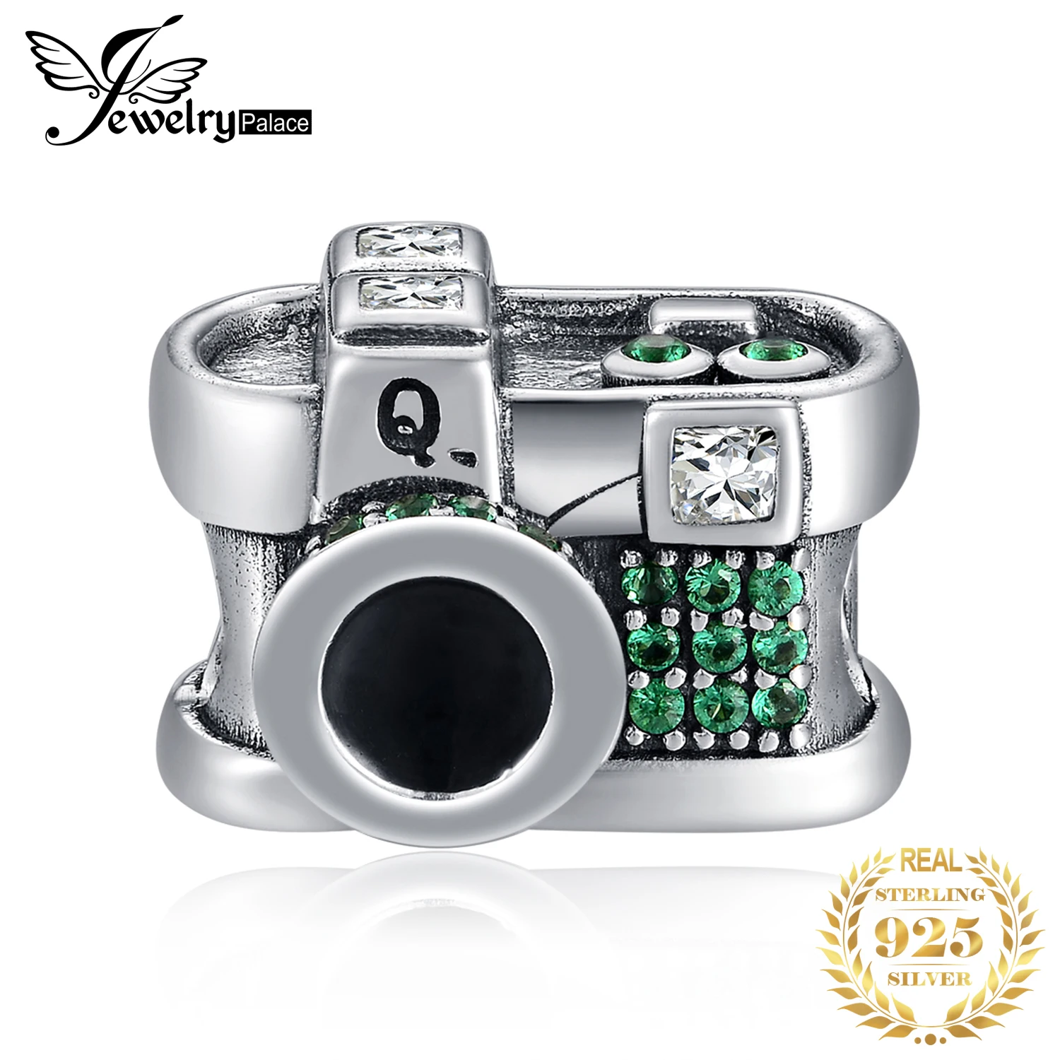 JewelryPalace винтаж камера зеленый кубический цирконий Шарм бисера Fit браслет 925 пробы