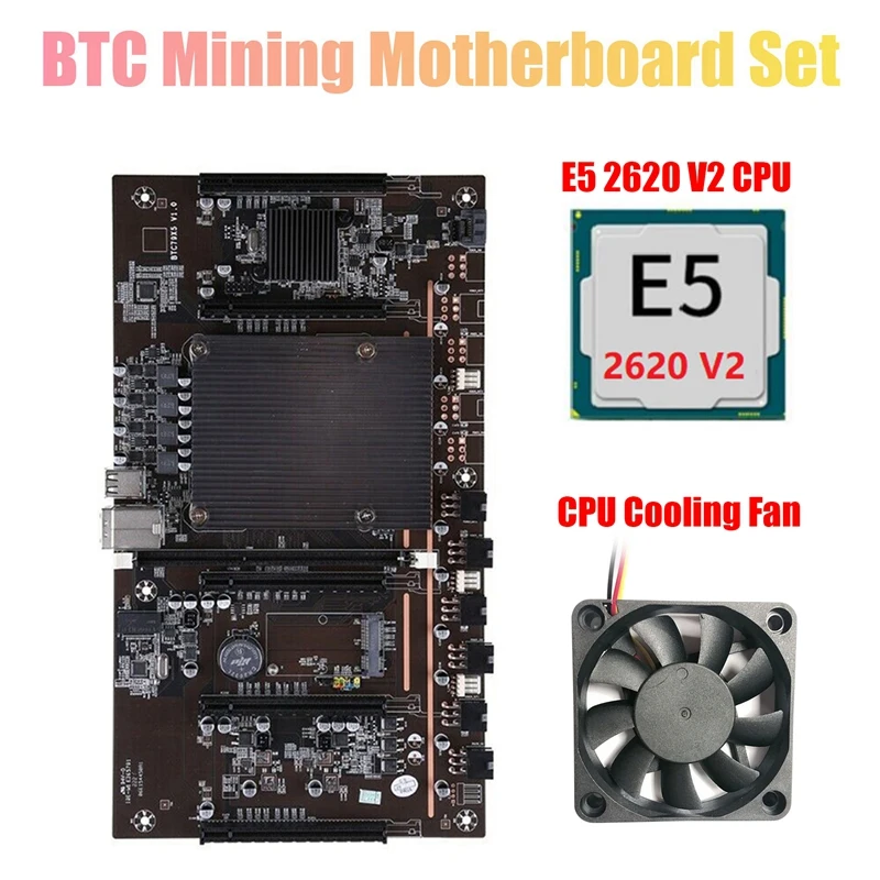 

AU42 -H61 BTCX79 Miner Motherboard with E5 2620 V2 CPU+Cooling Fan LGA 2011 DDR3 Support 3060 3070 3080 Graphics Card for BTC