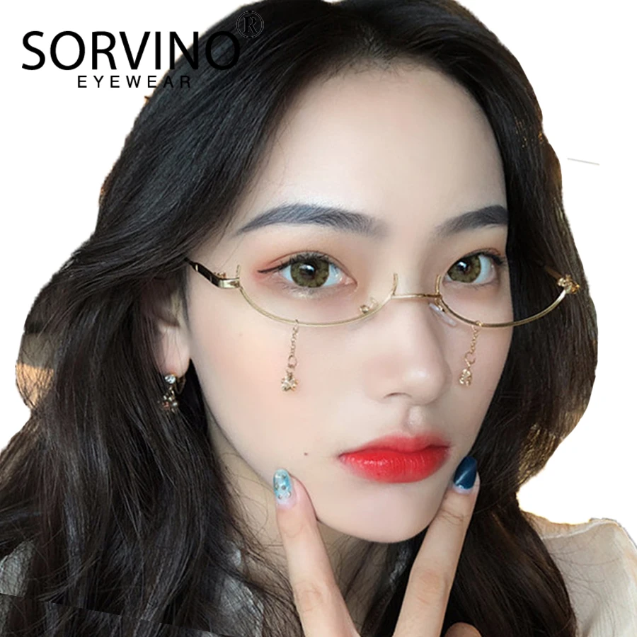 

SORVINO 2020 Small Slim No Lens Rose Gold Cat Eye Glasses Frame Brand Designer Women Half Lensless Cateye Sunglasses SP163