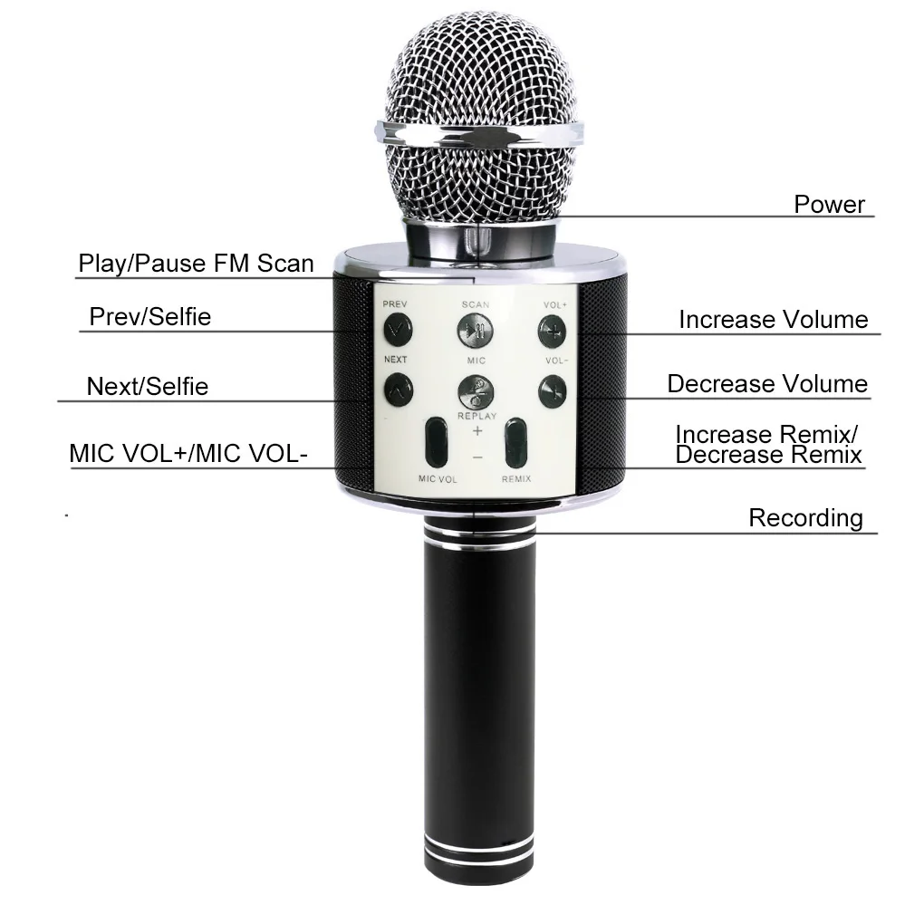 WS858 профессиональный Bluetooth беспроводной микрофон динамик ручной микрофон караоке микрофон KTV музыкальный плеер для вокала, с рекордером