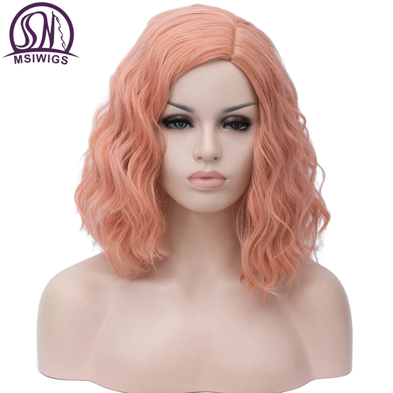 MSIWIGS Woman Pink Wigs Short Curly Heat Resistant Synthetic Natural Hair Green Wig for Black White Women Cosplay Bob Wigs