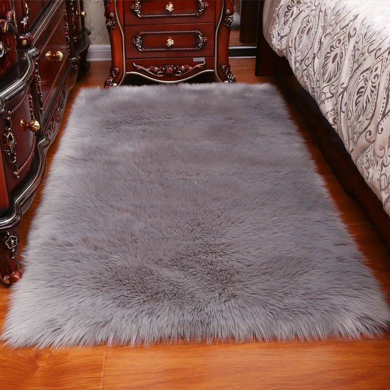 

Long Hair Solid Carpet Living Room Deco Artificial Skin Rectangle Fluffy Mat Pad Anti-Slip Chair Sofa Cover Plain Area Rugs