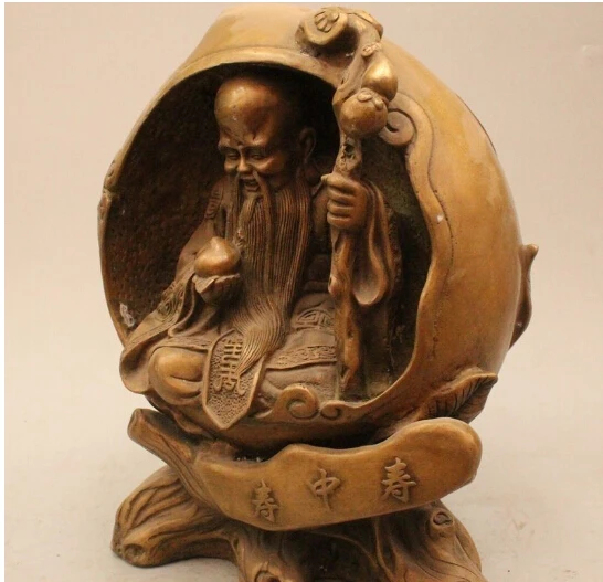 Статуя богатства 13 дюймов Китайская народная бронзовая персиковый журавль