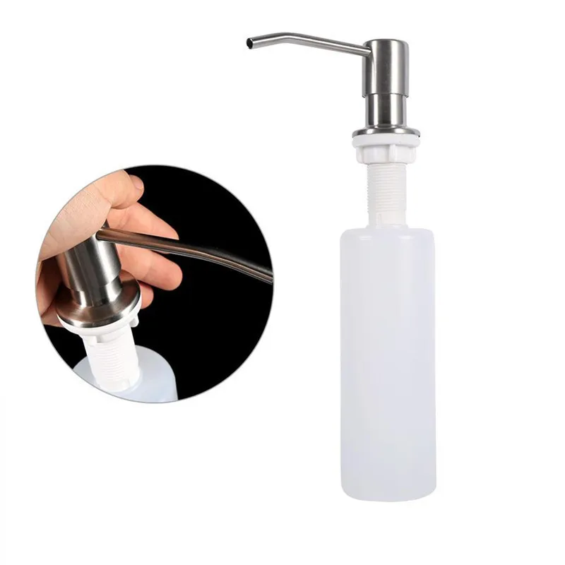 

Sink Countertop Soap Dispenser Brushed Stainless Steel Kitchen Liquid Soap Bottle Manually Press Organize Bottle 300ml