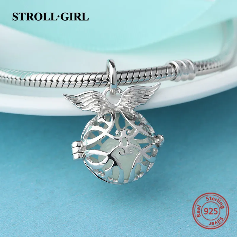 Аутентичные 925 стерлингового серебра Серьги Ангел растет Подвески бусины для