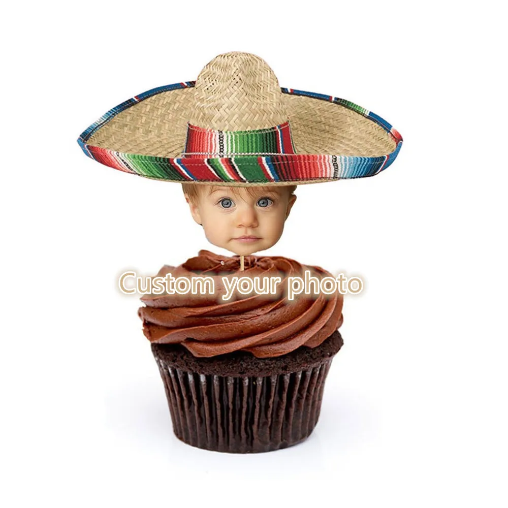 Пользовательское лицо мексиканский сомбреро фото капкейки топперы детский душ