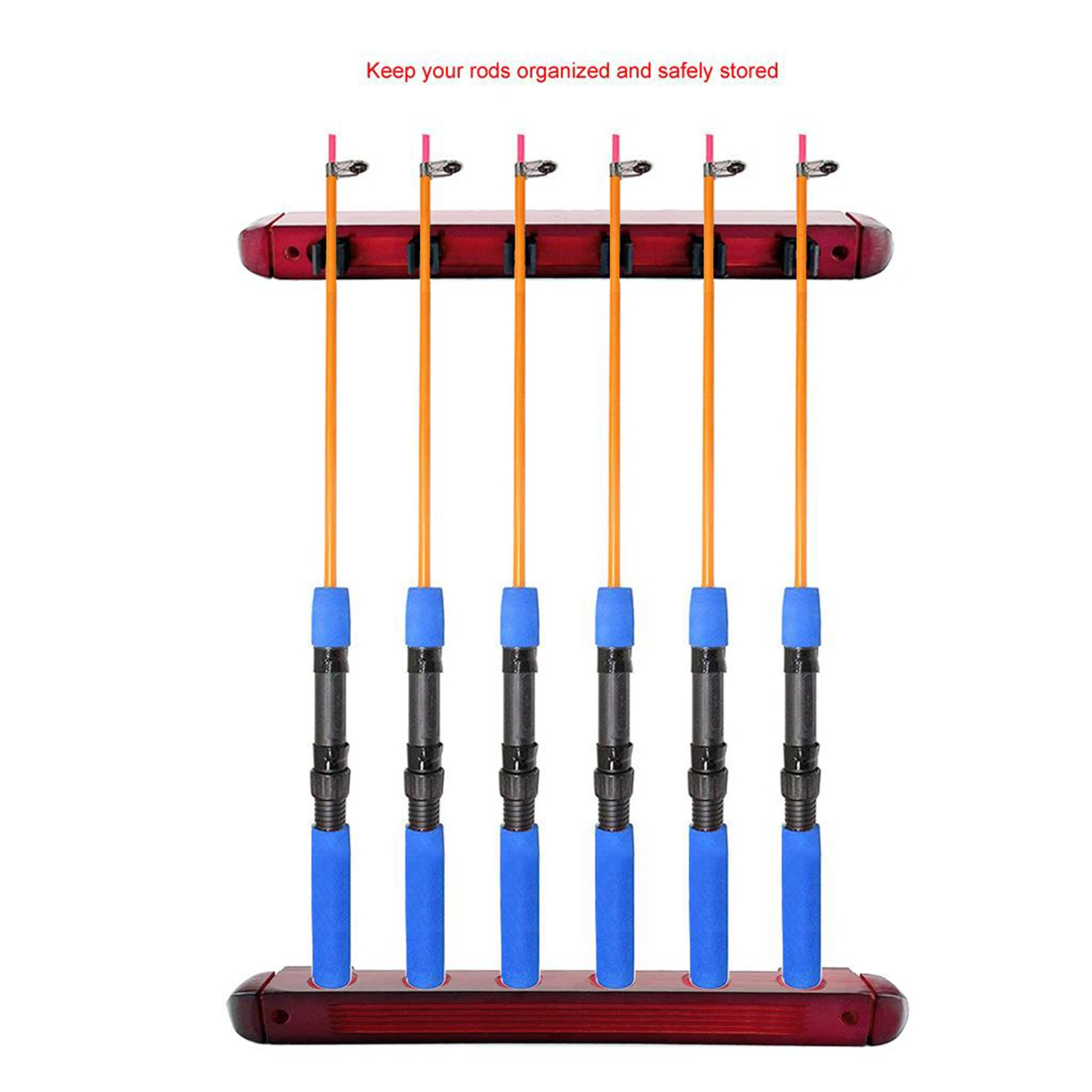 

Wooden Pool Cue Rack Wall Mounted Stick Holder Stand with Clips for 6 Queues