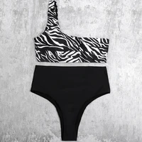 ztvitality zebra print one shoulder bikinis sexy bikini 2021 new arrival padded bra high waist swimsuit buckle swimwear women