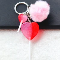 1pc cute women keychain fashion heart lollipop multicolor flatback resin charms handbag keyring