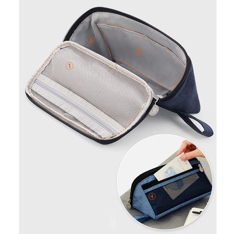 

4Pcs Desk Organizer Pen/Pencil Markers Holder Storage Box & 1x Gray Pencil Case Large Capacity Pen Bag