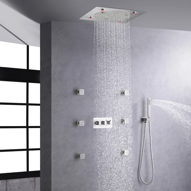 LED Rain Shower Head With Handheld Spray Functions Body Mess