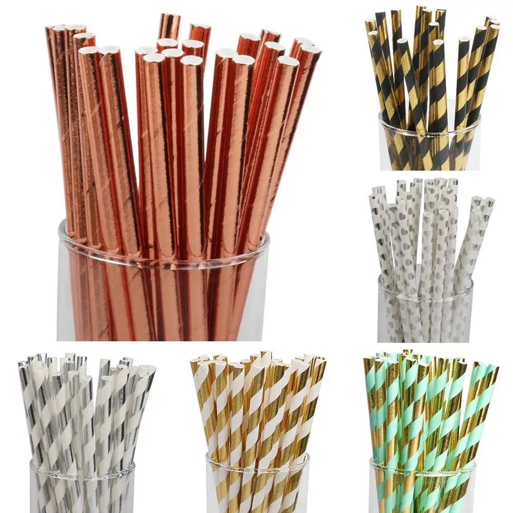 25 шт в полоску сердце Фламинго печать одноразовый питьевой бумаги соломинки