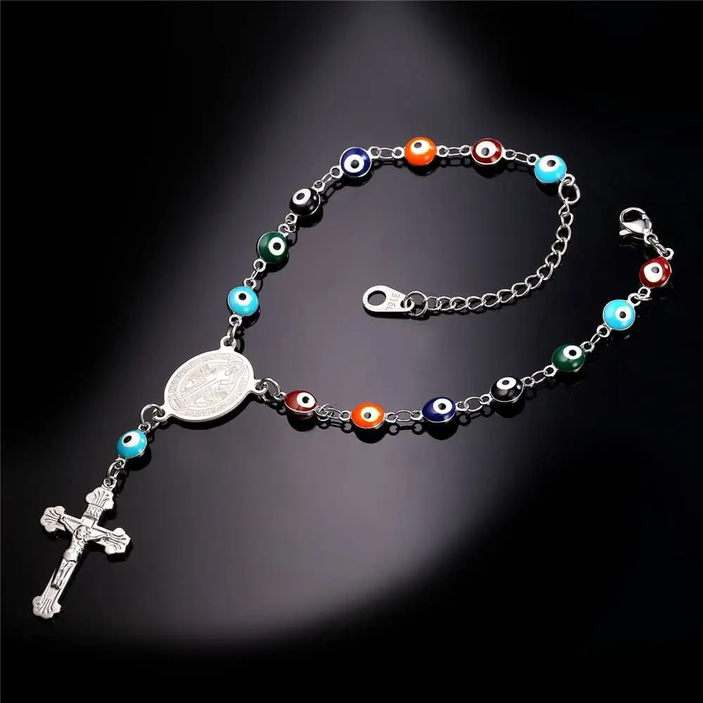 U7 Эмаль Дурной Глаз Кулон Ожерелье Для Мужчин/ Женщин Стальныная Цепочка С