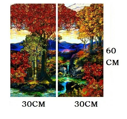FJ007 30CMX60CMX2pcs Пейзажная живопись, стеклянная пленка, витражное окно, непрозрачная пленка, самоклеющаяся/статическая пленка для квадратного окна, изготовление на заказ - Цвет: FJ007 30CMX60CMX2pcs