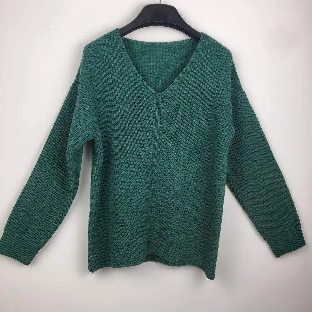 

Knit Sweater Women Clothes Autumn Winter KALENMOS V Neck Long Slevee Pullovers Tops Loose Streetwear Harajuku Chic Sweaters
