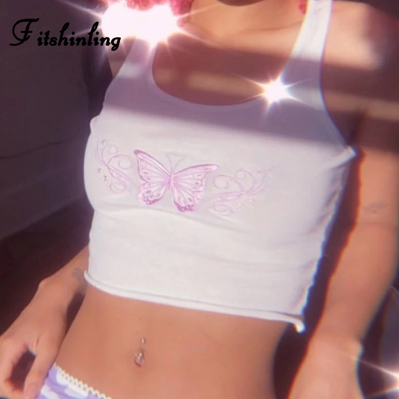 Майка женская с вышивкой бабочкой без рукавов|Майки| |