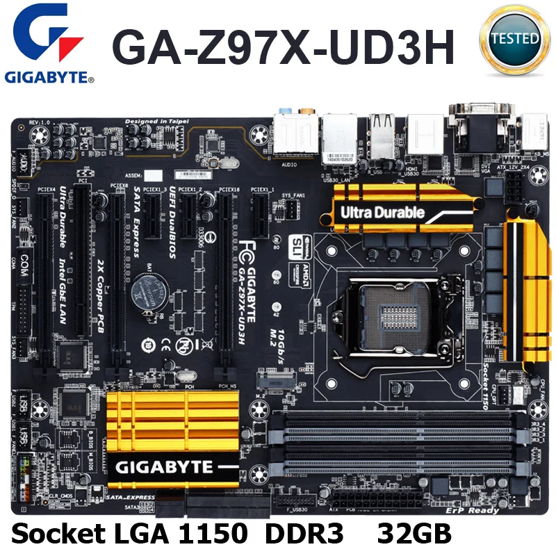Gigabyte GA Z97X UD3H материнская плата LGA 1150 DDR3 USB3.0 32G для Intel Z97 десктопная ATX системная