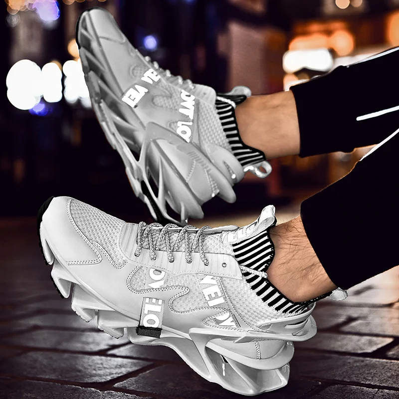 

Fashion Running Shoes Men Breathable Reflective Blade Sneakers Men Damping Sock Shoes Male Jogging Trainers Thick Sole Sneakers