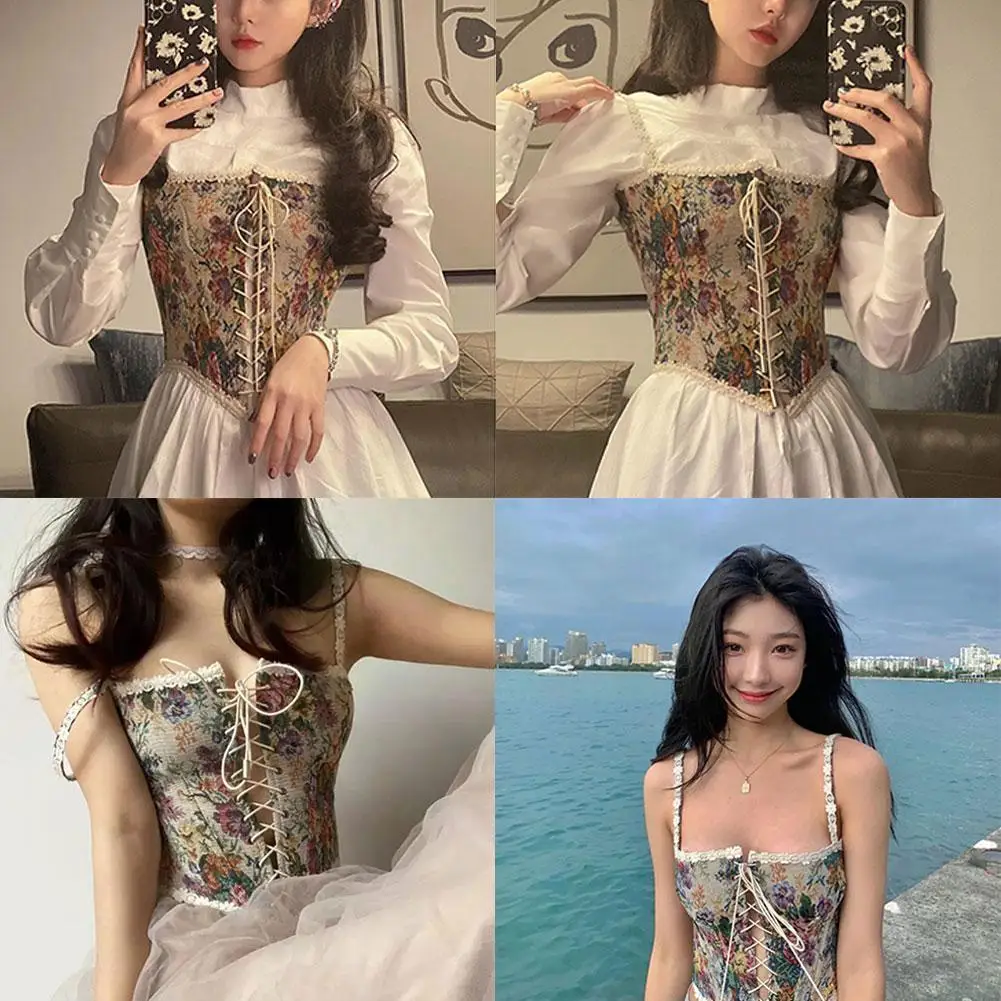 

Vintage Corset Crop Top Women Bustier Top Sexy Floral For Streetwear Tops Club Party Camisole Sexy Women Flower Top Ta A7z6