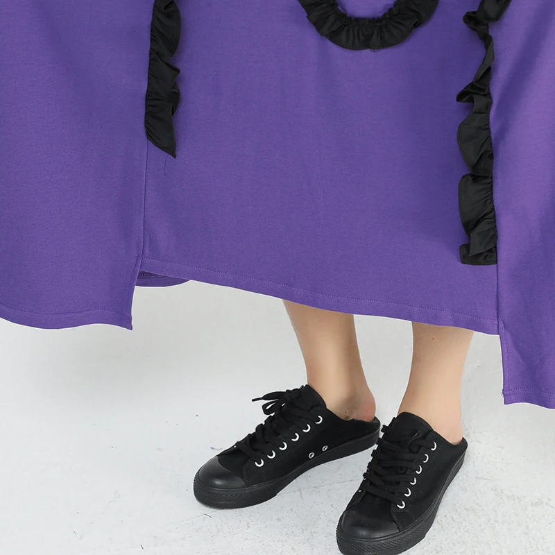 

CHICEVER Purple Dress For Women O Neck Long Sleeve Patchwork Hit Color Designer Oversized Streetwear Dresses Female 2021 Clothes