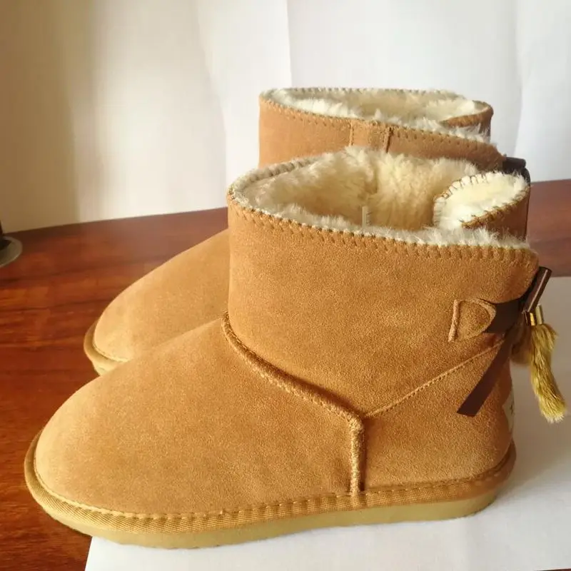 Женские ботинки с низким верхом и ворсом кожаные теплые зимние сапоги зимняя