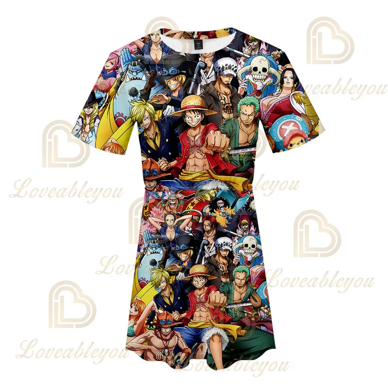 

2021 Luffy T Shirt Dress Kawaii Cartoon Japanese Summer Graphic Dress Anime Cosplay Cool Tops Skirts