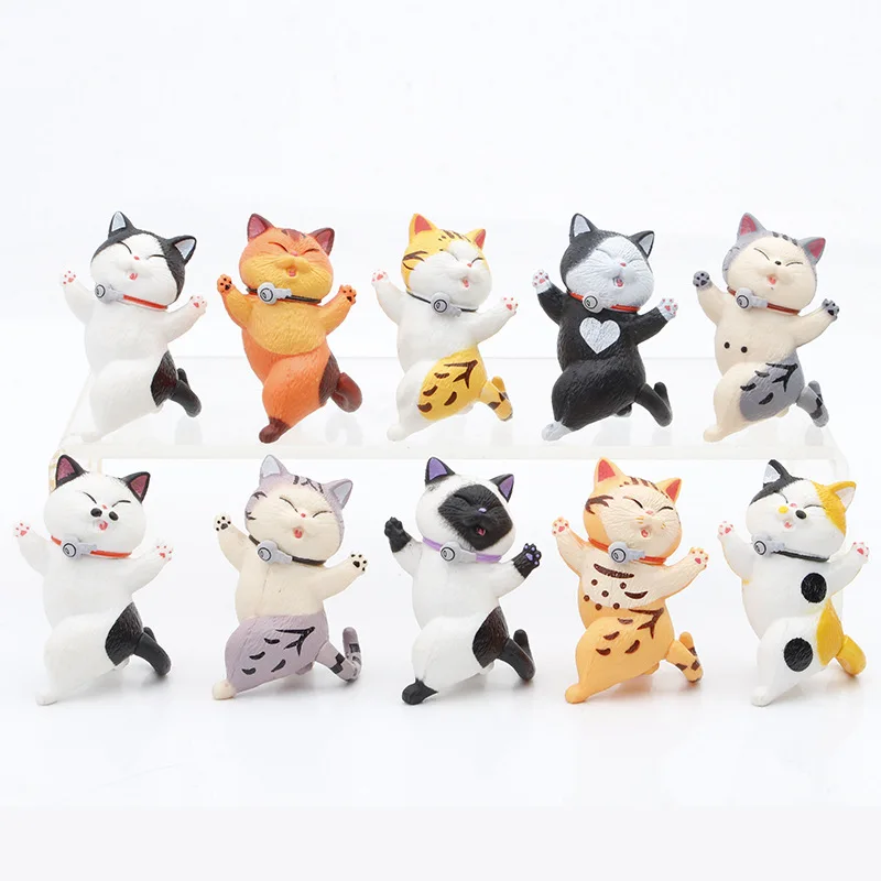 

10 Pcs / Set Enchanting Cat Cute Dancing Model Raise Hand Cheers Hand-made Ornaments Home Decore Decoration Cat Toy