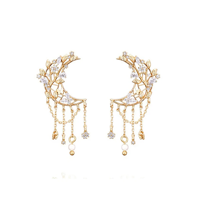 

New Korean Metal Zircon Moon Tassel Drop Earrings For Women Students Fashion Boucle D'Oreille Party Jewelry Gifts