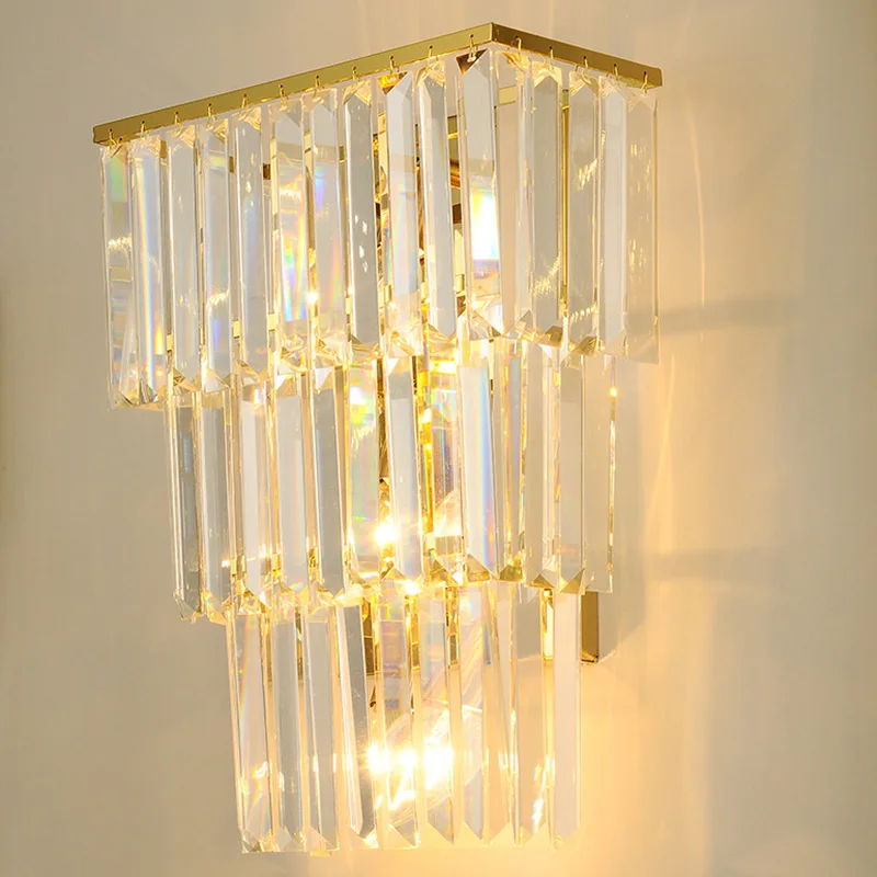 Modern Luxury Crystal Geometric Shape Wall Lamp Living Room Bedroom Study Led Indoor Lighting For Home Decor