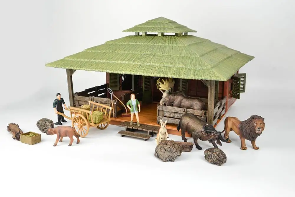 wild animals sets NewBiFo Дикая жизнь зоопарк ферма фигурки животных фермер заводчик Кукольный дом стабильный наборы лошадь игрушки Детский подарок - Цвет: wild animals sets