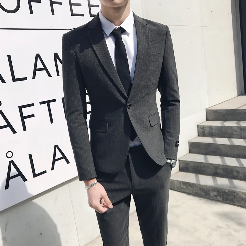 

Корейский костюм в черную полоску, Осенние облегающие мужские блейзеры, новейший дизайн пальто, платья для выпускного вечера, смокинг, винт...