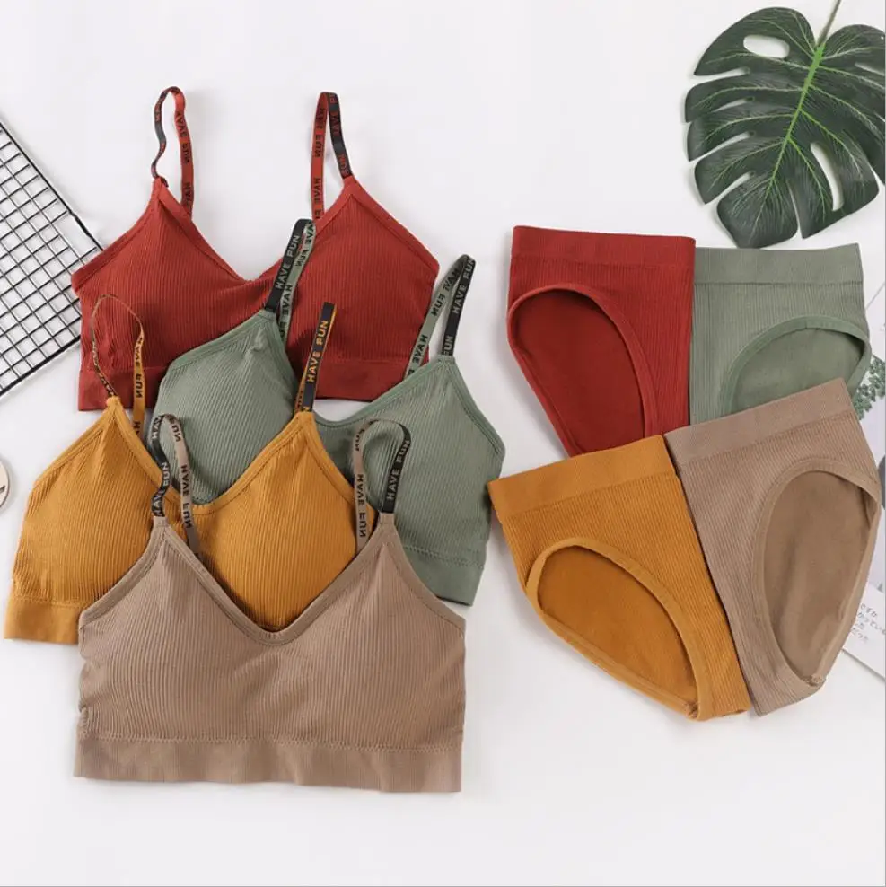 

Sexy Women Bra Panties Set Push Up Bra Sport Top Set Letter Seamless Active Bra Female Lingerie Set Fitness Crop Top Underwear