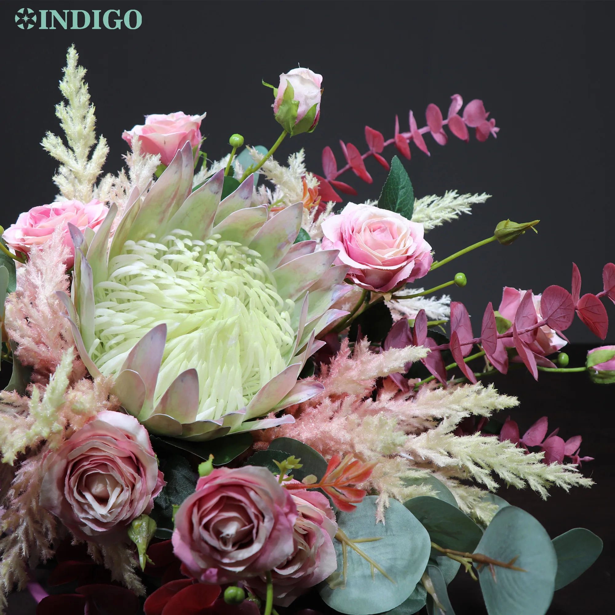 Розово-Индиго Protea Rose Astilbe Chinensis букет Искусственный цветок Свадебный невесты для