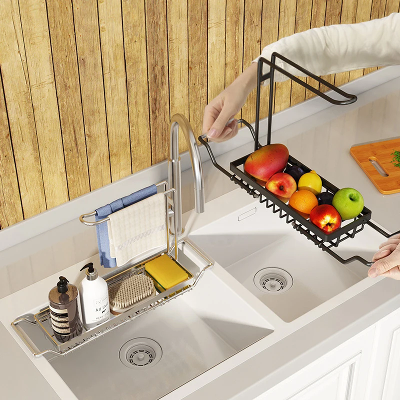 

Kitchen Sink Shelf Soap Sponge Drain Rack Storage Organizer Caddy With Drain Pan Wall Mounted Stainless Steel Holder Dropship