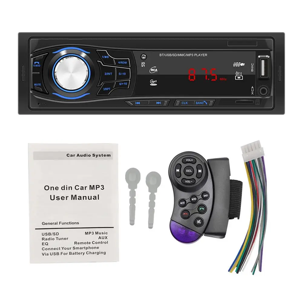 

Автомобильный стерео MP3-плеер, 12 В, 1 DIN, Bluetooth, автомобильный беспроводной стерео mp3-плеер, FM-радио, SD, USB AUX mp3-плеер