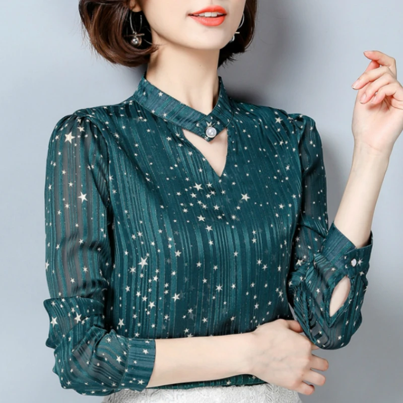 Комплект из модных женских блузок 2021 принт шифоновая блузка с длинным рукавом