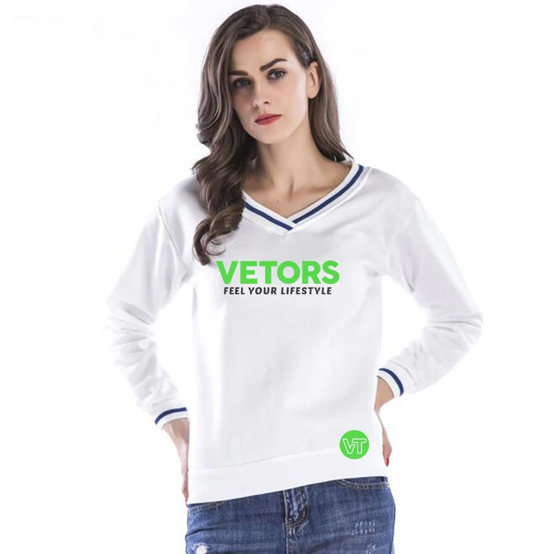 2018 флис свободный сердце V образным вырезом в полоску Женский свитшот с