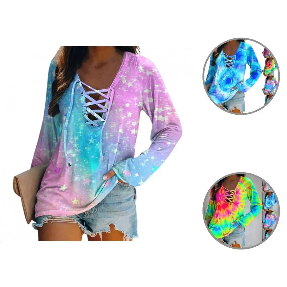 

Charming Skin-Touch Tie Dye Front Bandage Strap Lady Top for School