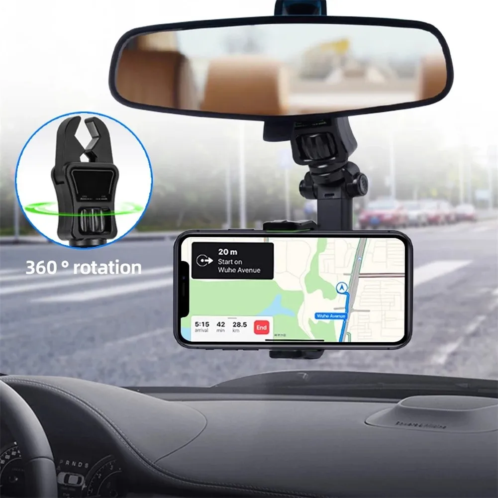 

1PC Car Rearview Mirror Bracket GPS Navigation Smart Phone Holder Seat Back Mobile Phone Bracket Can Be Adjusted