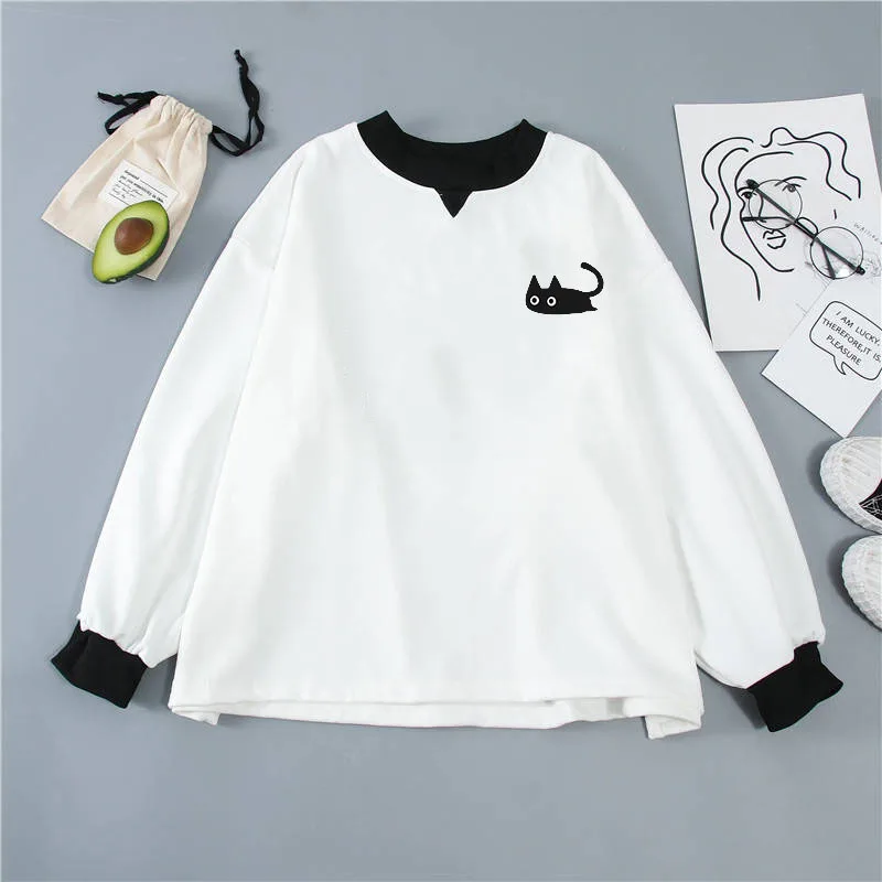 

Cute cat sweatshirt Kawaii Women's Sweatshirt Fashion Autumn Long Sleeve Basic Tee Top Cute Print Hoodie