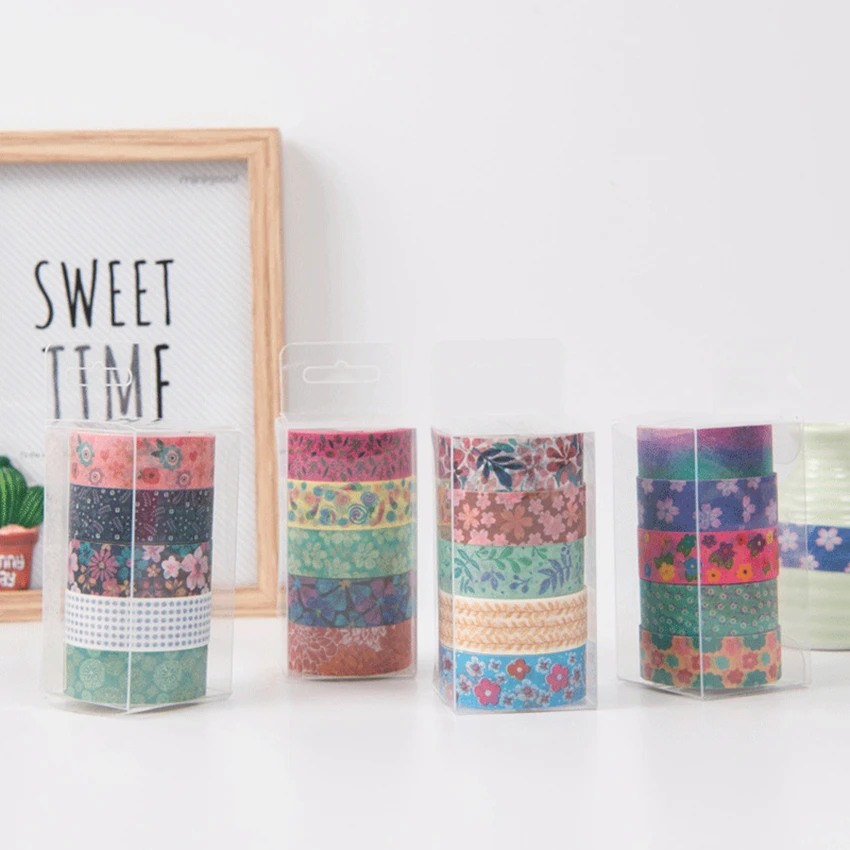 

5 Pcs Washi Tape Set Flower School Supplies Stationery Kawaii Scrapbooking Stickers Papelaria japonesa 15mm*5m Masking Tapes