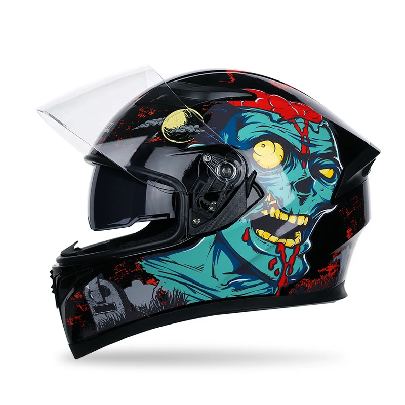 Adult's Motorbike Full Face Safety Adjustable Helmet Motorcycle Large size One-piece Molded with Sun Visor Double Lenses | Спорт и