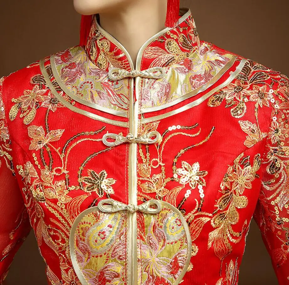 

Embroidery Chinese Traditional Cheongsam Sexy Qipao Dresses Long Wedding Dress Oriental Wedding Gowns Bride Traditions